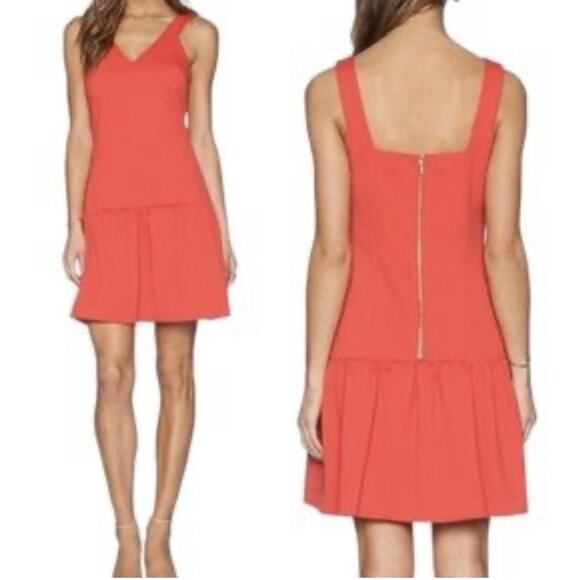 Trina Turk Dresses & Skirts - TRINA TURK Isis Coral Red Orange Textured Drop Waist Flounce Dress